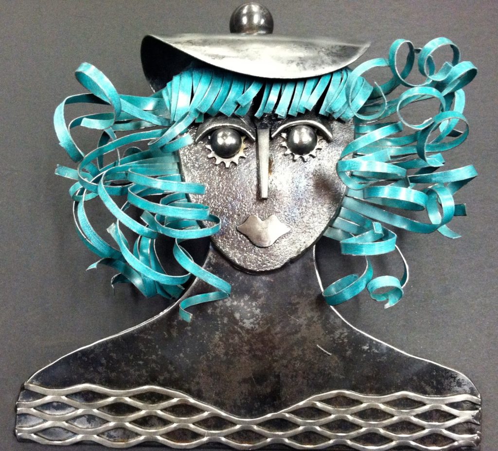 Bridgette Sculpture of a woman with blue hair