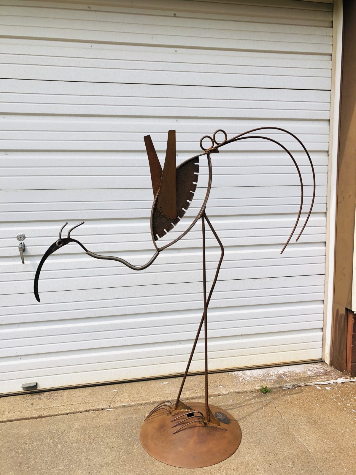 "Rusty" Spring Neck Wading Bird metal sculpture